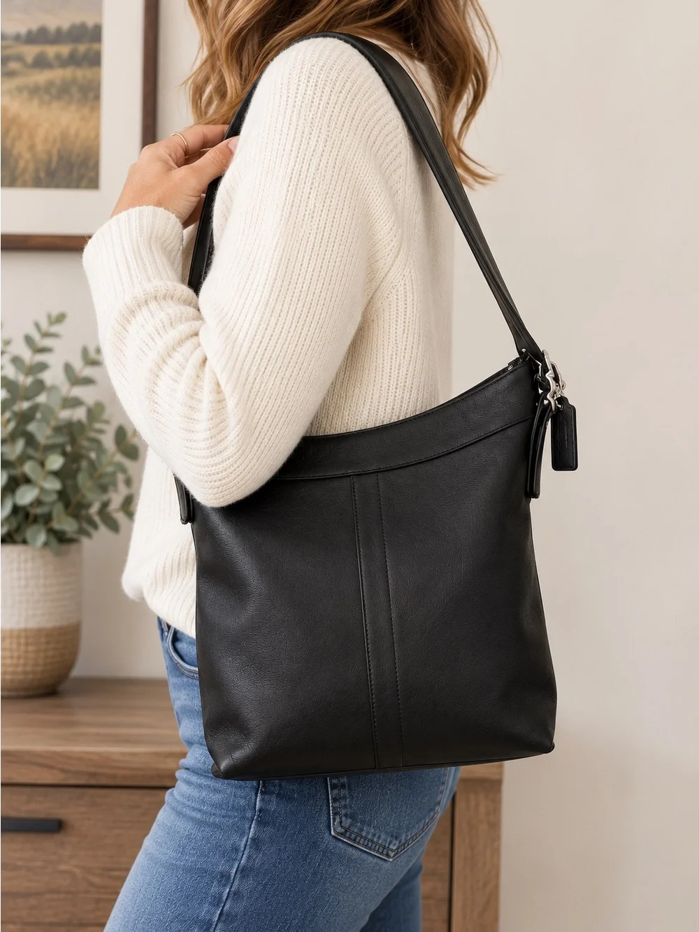 Coach 9177 Black Leather Hobo Shoulder Bag | Classic Vintage Coach